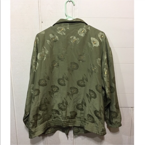 Vintage Mureli Silk Green Gold Bomber Jacket Large - Picture 8 of 8
